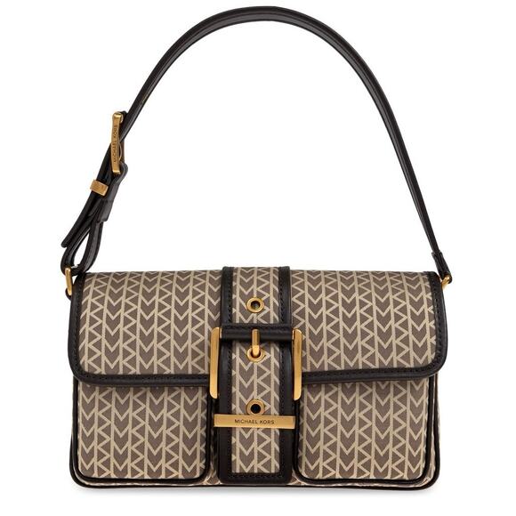 NEW Michael Kors Colby Small Leather Shoulder Bag Natural Gold Buckle Flap Purse
